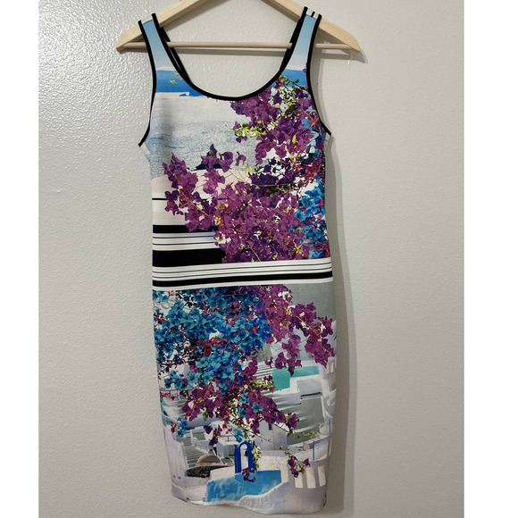 Clover Canyon Dresses & Skirts - lover Canyon Santorini Stripe Neoprene Dress Medium Floral Greece Print